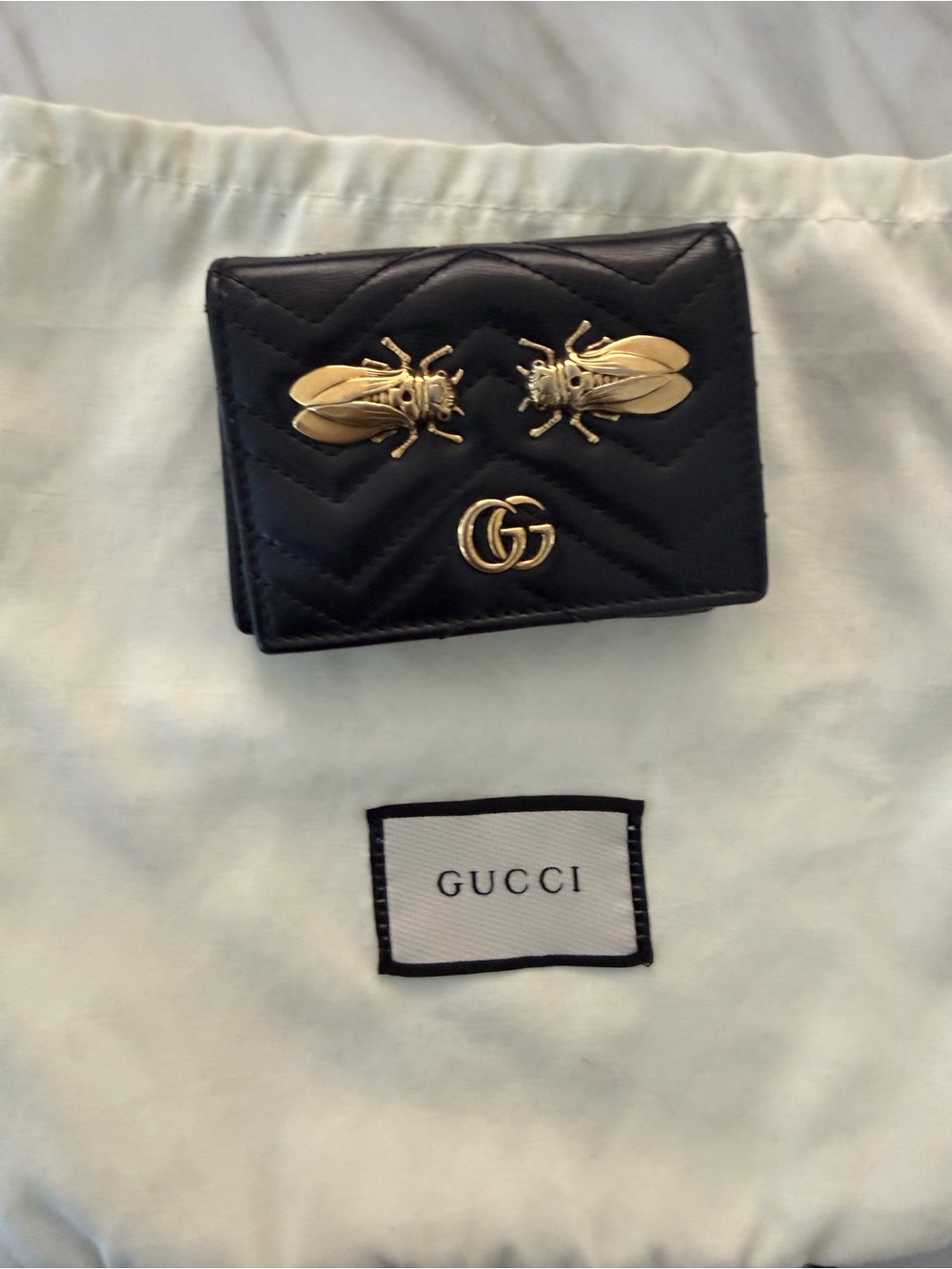 Gucci Marmont Black Quilted Leather Wallet with Gold Hardware